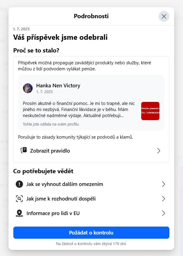 Tak mi příspěvěk odebrali